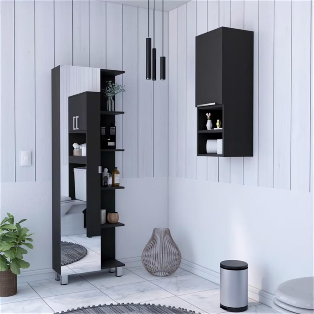 Nashua 2 Piece Bathroom Set, Urano Mirror Linen Cabinet + Mila Medicine Cabinet, Black