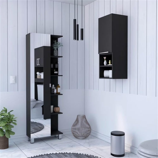 Nashua 2 Piece Bathroom Set, Urano Mirror Linen Cabinet + Mila Medicine Cabinet, Black