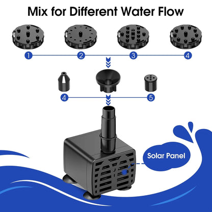 Solar Fountain,Solar Water Fountain Pump 6 Nozzles, Solar Powered Fountain Pump for Bird Bath, Ponds, Garden,Swimming Pool, Fish Tank,Outdoor and Aquarium,Black