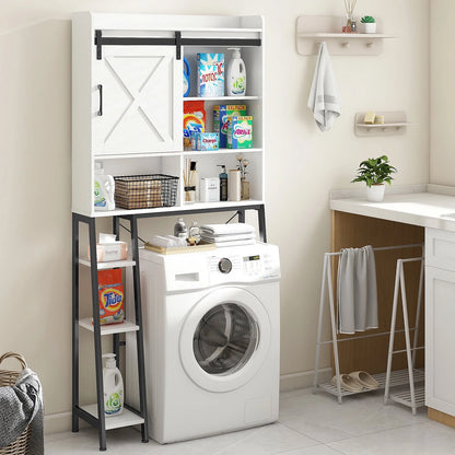 Vabches Over The Toilet Storage Cabinet with Sliding Door and Integrated Toilet Paper Holder, Ideal for Bathrooms, Restrooms, and Laundry Rooms.