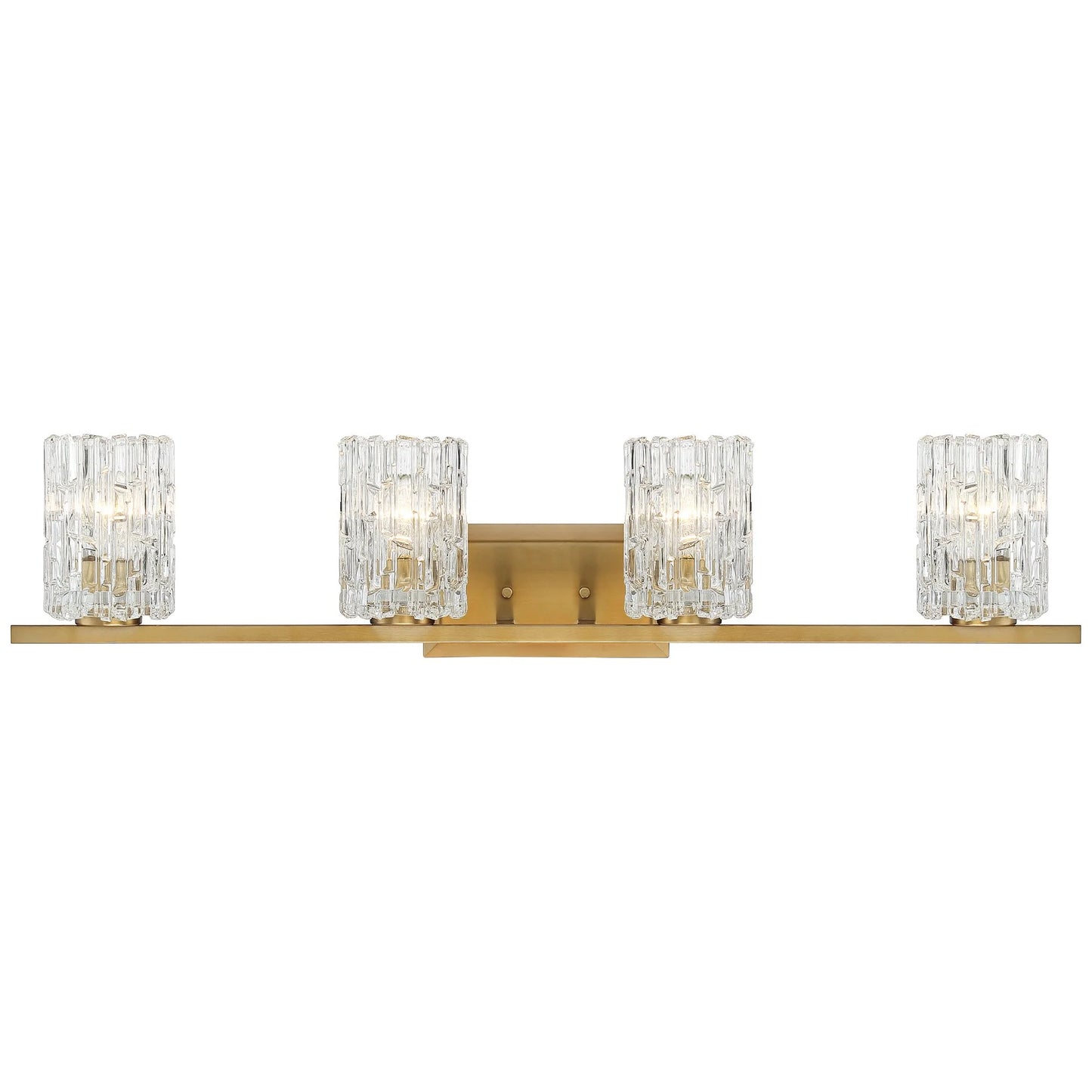 Possini Euro Design Icelight Modern Wall Light Warm Brass Hardwire 36" 4-Light Fixture Textured Ice Glass for Bedroom Bathroom Vanity Living Room