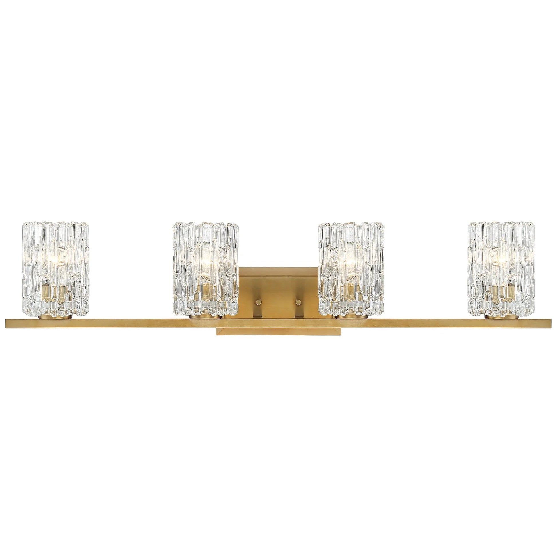 Possini Euro Design Icelight Modern Wall Light Warm Brass Hardwire 36" 4-Light Fixture Textured Ice Glass for Bedroom Bathroom Vanity Living Room