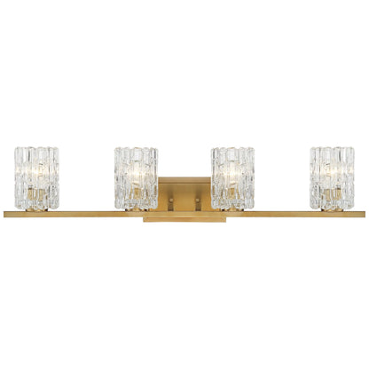 Possini Euro Design Icelight Modern Wall Light Warm Brass Hardwire 36" 4-Light Fixture Textured Ice Glass for Bedroom Bathroom Vanity Living Room