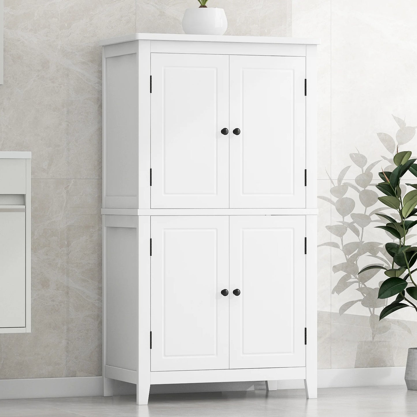 Elegant Bathroom Floor Storage Cabinet, Bathroom Storage Unit, Freestanding Cabinet with 4 Doors