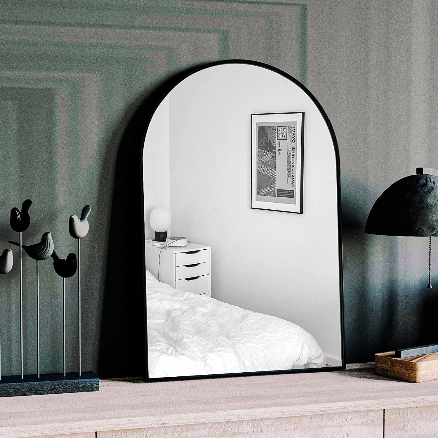 GLSLAND Wall Mounted Mirror, 20" x 30" Arch Bathroom Mirror for Wall, Vanity Mirror for Bedroom, Black