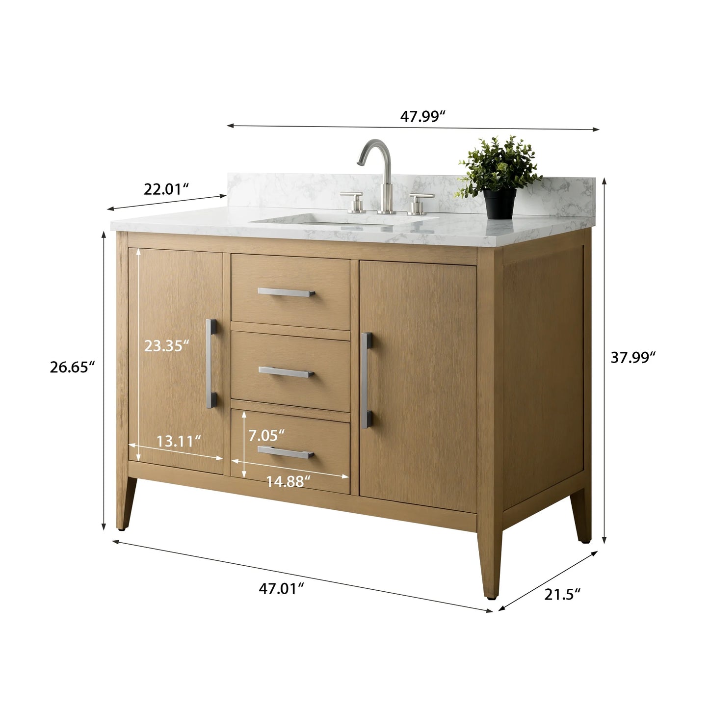 Vanity Art 48" Single Sink Bathroom Vanity Cabinet with Ceramic Countertop