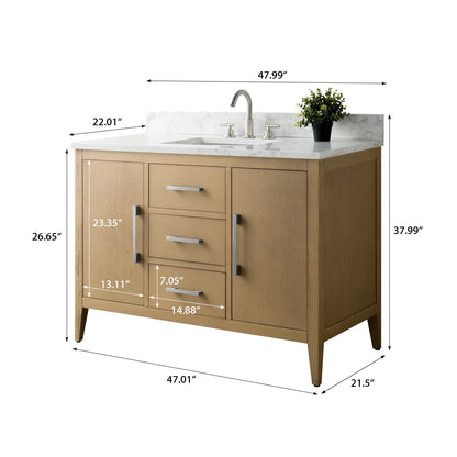 Vanity Art 48" Single Sink Bathroom Vanity Cabinet with Ceramic Countertop