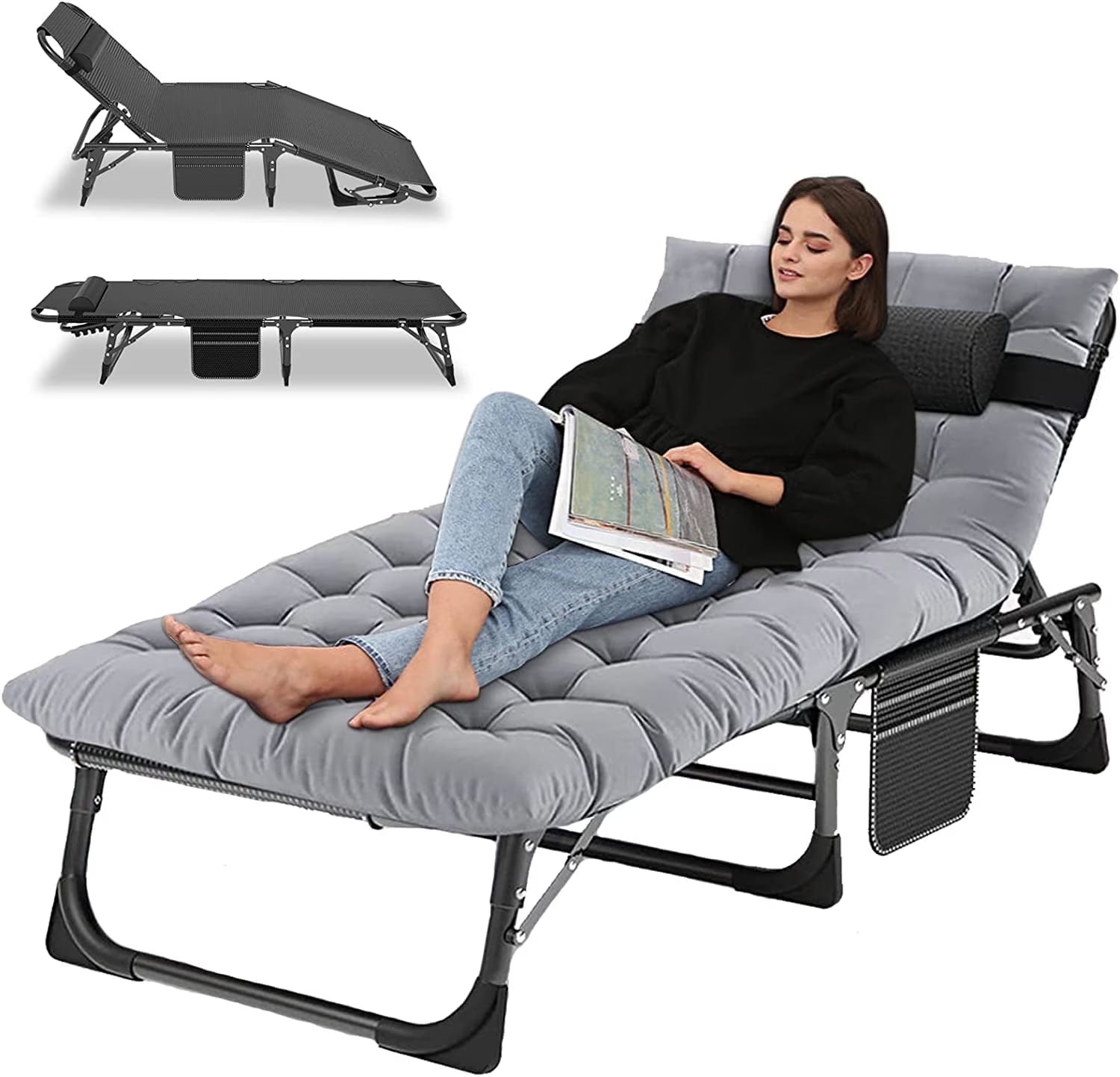Slsy Folding Lounge Chair, 5-Position Adjustable Outdoor Reclining Chair, Folding Sleeping Bed Cot, Folding Chaise Lounge Chair for Pool Beach Patio Sunbathing