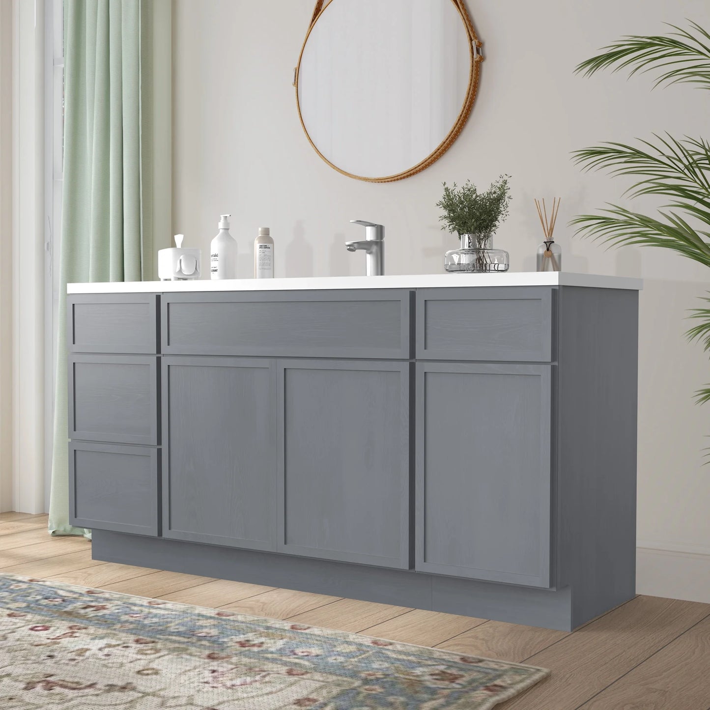 60 in. W x 21 in. D x 32.5 in. H Freestanding Bathroom Vanity Cabinet without Top in Smoky Gray