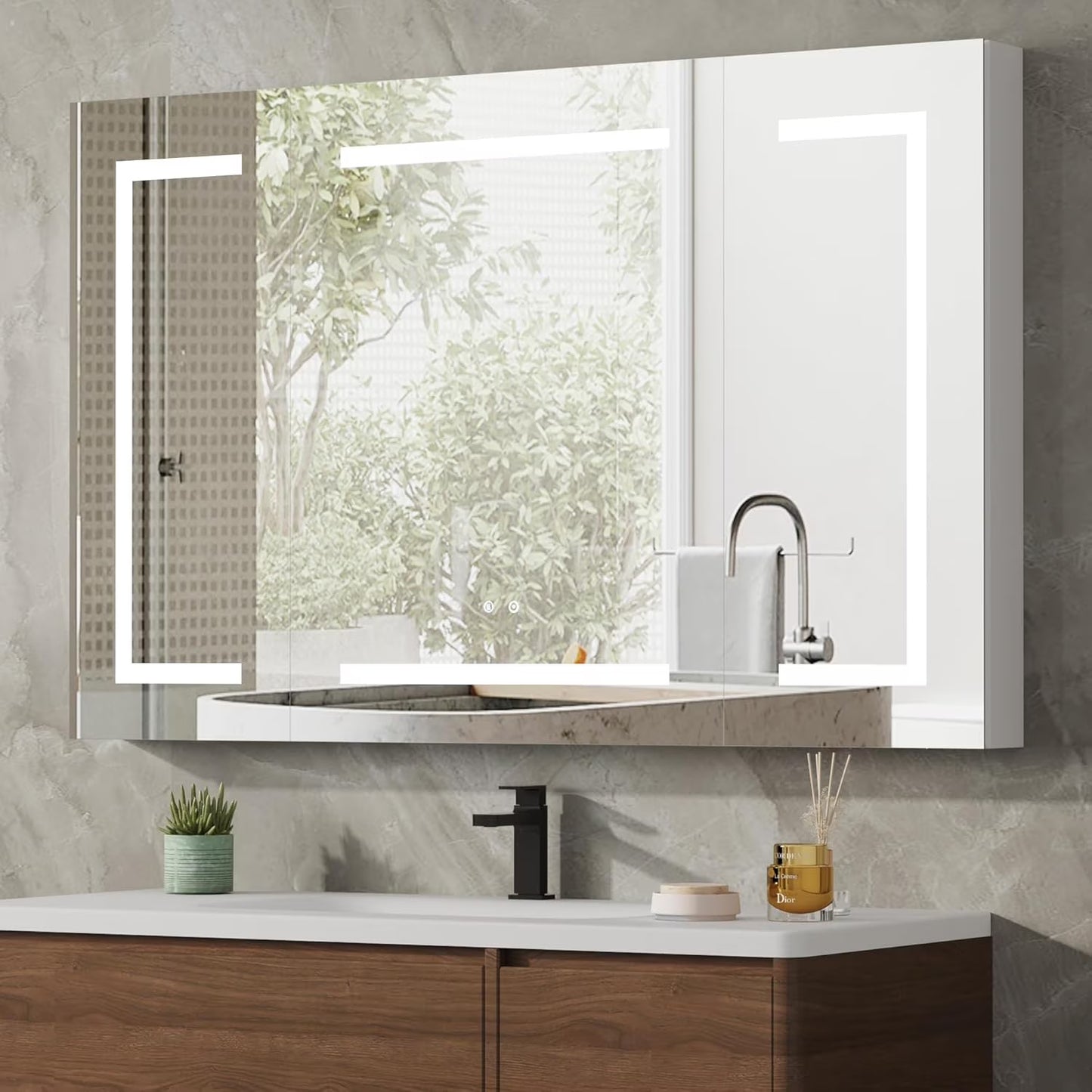 DEYGIA Medicine Cabinet with LED Mirror for Bathroom, 24''x30'' Aluminum, Wall Mounted Led Medicine Cabinet, Defog, Stepless Dimming, 3 Colors, 2 Outlets, 2USB (24'' x 30�?Single Door)