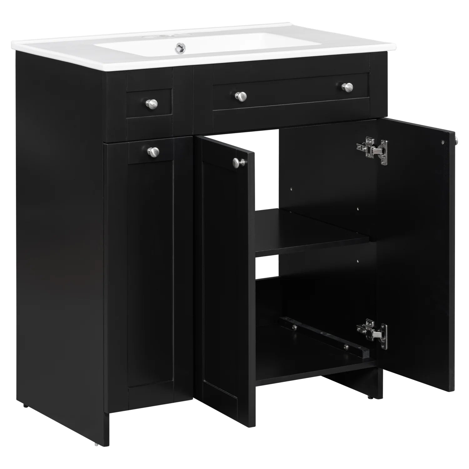 30" Bathroom Vanity with Sink Combo Wall Mounted Storage Cabinet Set with Soft Close Drawers, Modern Design with Invisible Handle, Resin Basin Sink Top, Gray