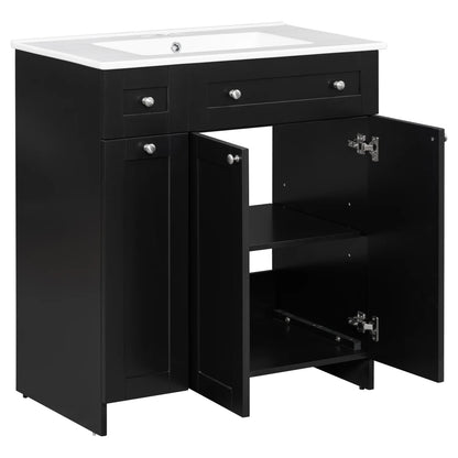 30" Bathroom Vanity with Sink Combo Wall Mounted Storage Cabinet Set with Soft Close Drawers, Modern Design with Invisible Handle, Resin Basin Sink Top, Gray
