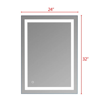 Zimtown Touch LED Bathroom Mirror Rectangle Light Strip Lighted Mirror 32x24 Silver