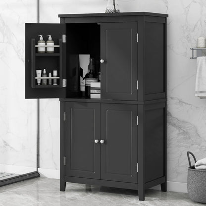 EUROCO Bathroom Floor Storage Cabinet,Bathroom Storage Unit,Freestanding Cabinet with 4 Doors,Adjustable Shelves,Adaptable Shelves,11.8 x 23.6 x 43.3 Inches,White