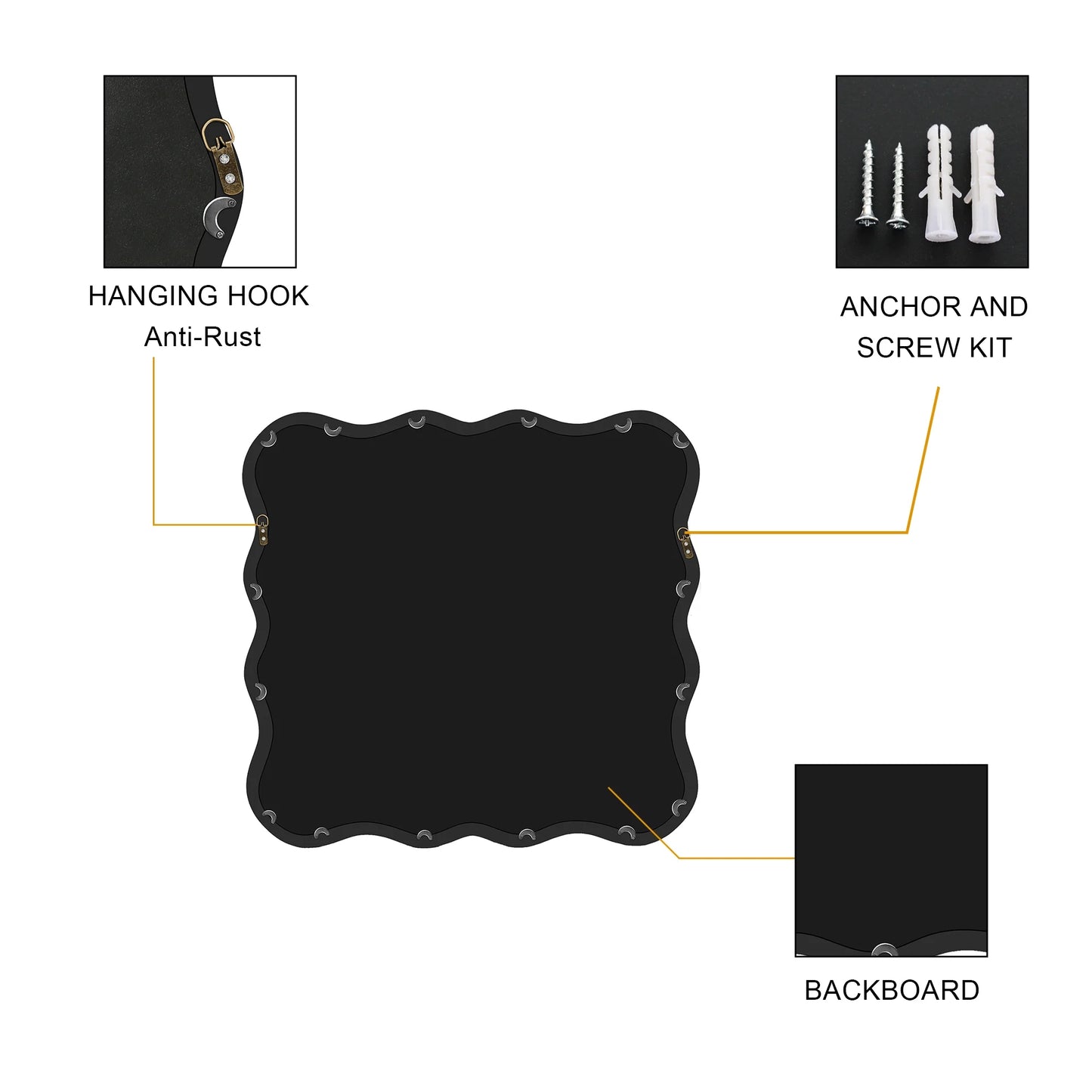 Dasun Solid Wood Wavy Square Mirror-Black 36" x 36" Modern Mirror Wall Decor for Bathroom, Bedroom, Living Room, Dining Room, Cloakroom, Entryway