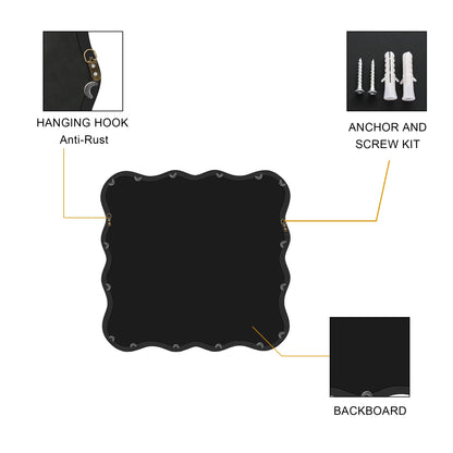 Dasun Solid Wood Wavy Square Mirror-Black 36" x 36" Modern Mirror Wall Decor for Bathroom, Bedroom, Living Room, Dining Room, Cloakroom, Entryway