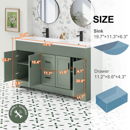 Eclife 60" Double Sink Bathroom Vanity with Resin Sink Top and Zinc Alloy Faucet