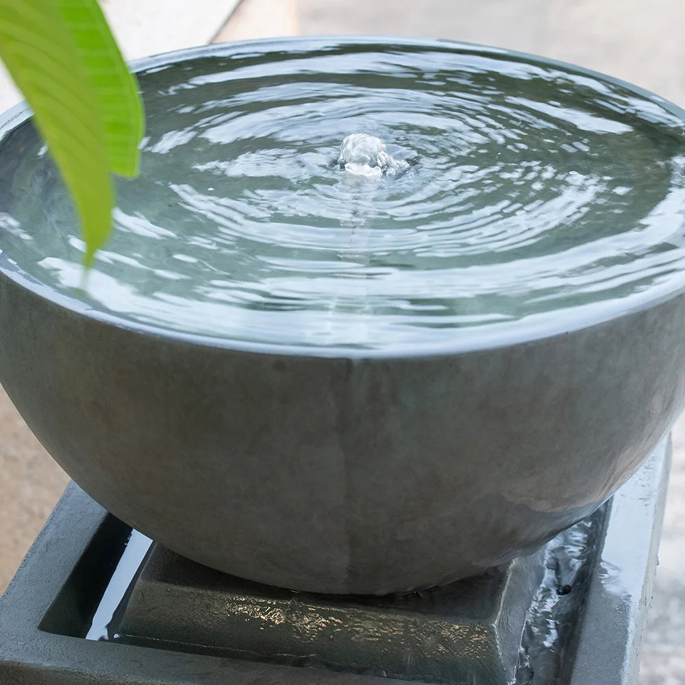 CoSoTower 35.5" Polyresin Gray Zen Bowl Water Fountain, Outdoor Bird Feeder /Bath Fountains, Relaxing Water Feature for Garden Lawn Backyard Porch