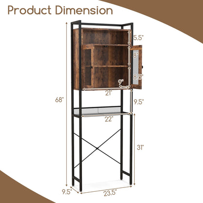 Topbuy Over The Toilet Storage Cabinet 5-Tier Bathroom Toilet Organizer w/2 Metal Mesh Doors & 3-Position Adjustable Shelf