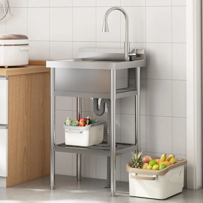 TROPOW 24x20x42 Inch Stainless Steel Utility Sink, Freestanding Single Bowl with Cold and Hot Water Pipe and Faucet, Commercial Sink Kitchen Sink for Restaurant Laundry Room Bathroom Garage Garden