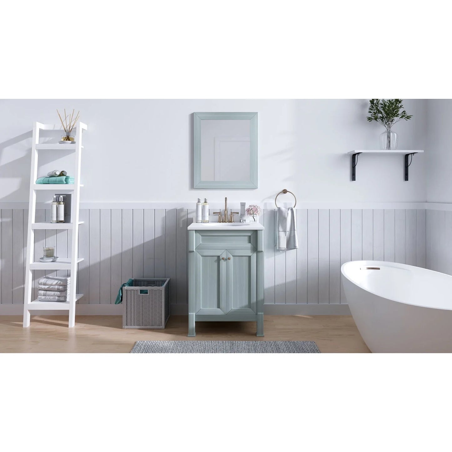 Hanover Callimont 24'' Vanity Cabinet with Sink Combo for Bathroom, Powder Room | Pre-Assembled Cabinet | Accent Mirror | Artificial Stone Countertop | Blue Cabinet | HANVN0106-24-0BL