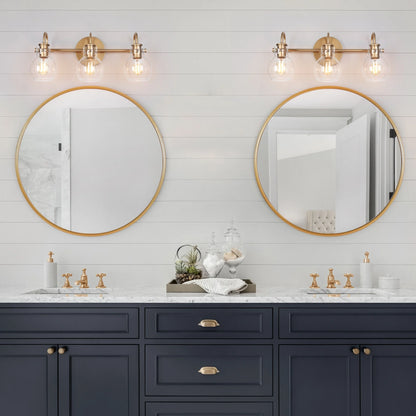 LNC 3-Light Gold Round Clear Glass Shade Modern Bathroom Vanity Lighting Fixutre