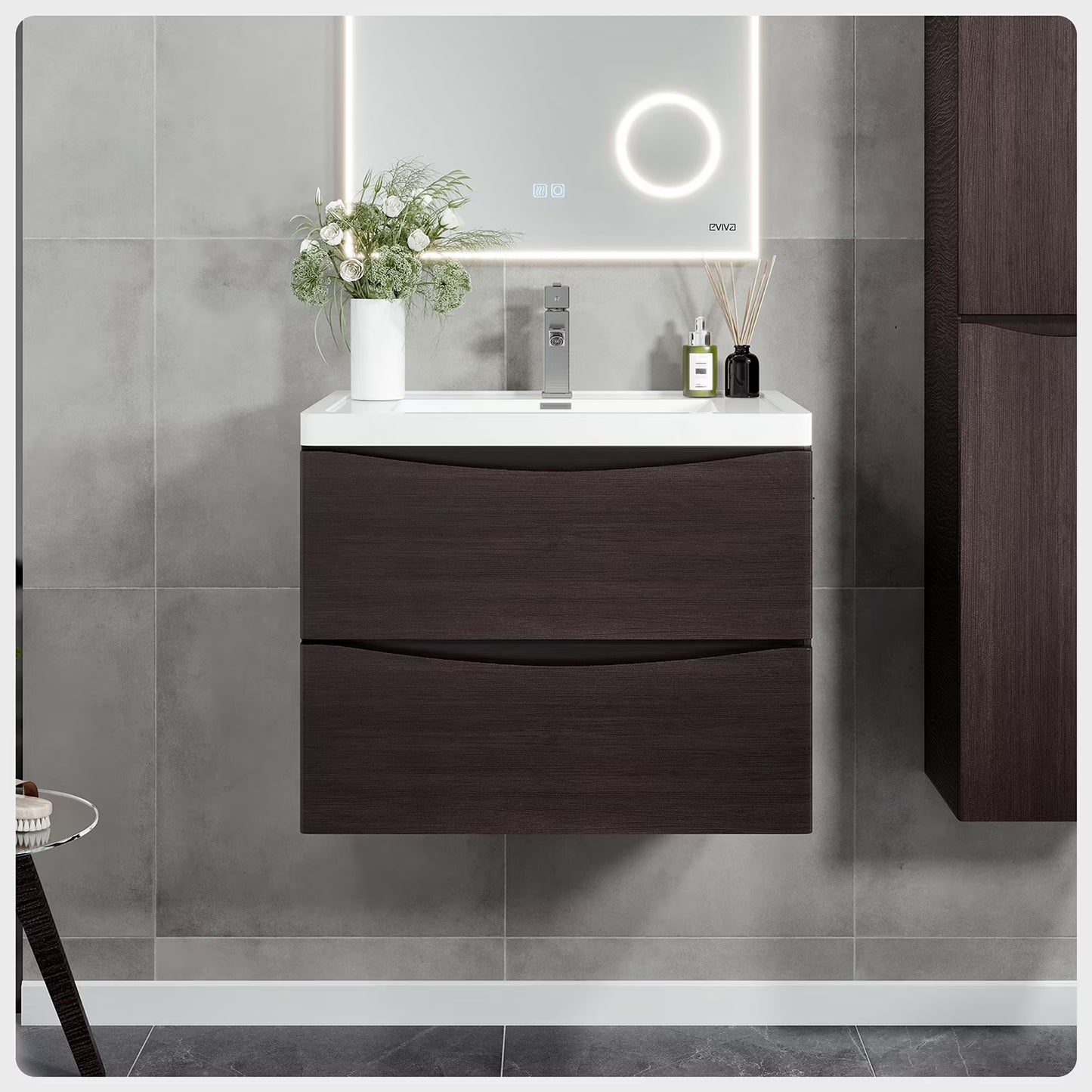 Eviva Smile 30" White Oak Wall Mount Modern Bathroom Vanity w/ White Integrated Top