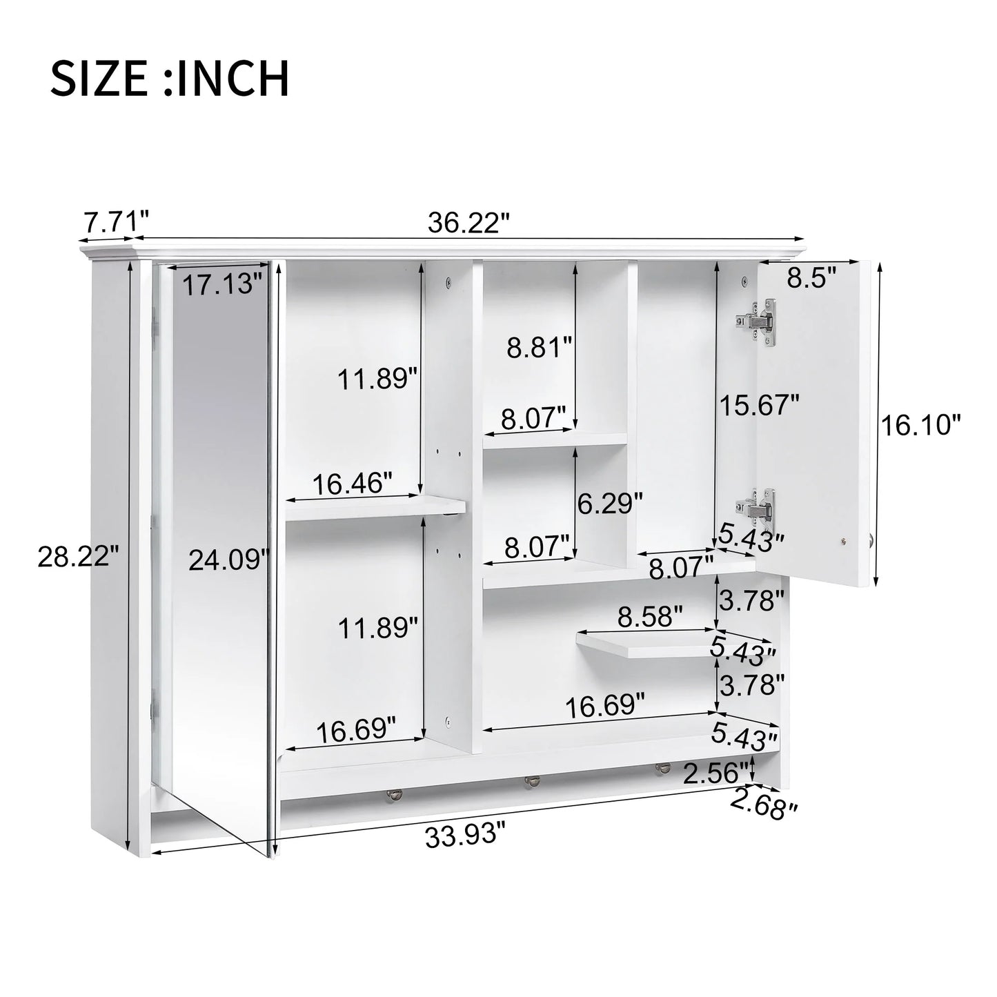 Bathroom Storage Cabinet 36 Inch Wall Mounted Medicine Cabinet, Bathroom Storage Cabinet with Mirror Door and Adjustabl Shelf, Mirror Cabinet for Bathroom,Bathroom Wall Storage