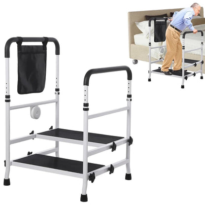 Bed Step Stool for High Bed for Elderly, Bed Rails for Elderly with Adjustable Height Bed Step Stool, Bed Safety Rail Up to 440 Lbs with Handicap Grab Bars for Fall Prevention for Bedside, Bathtub