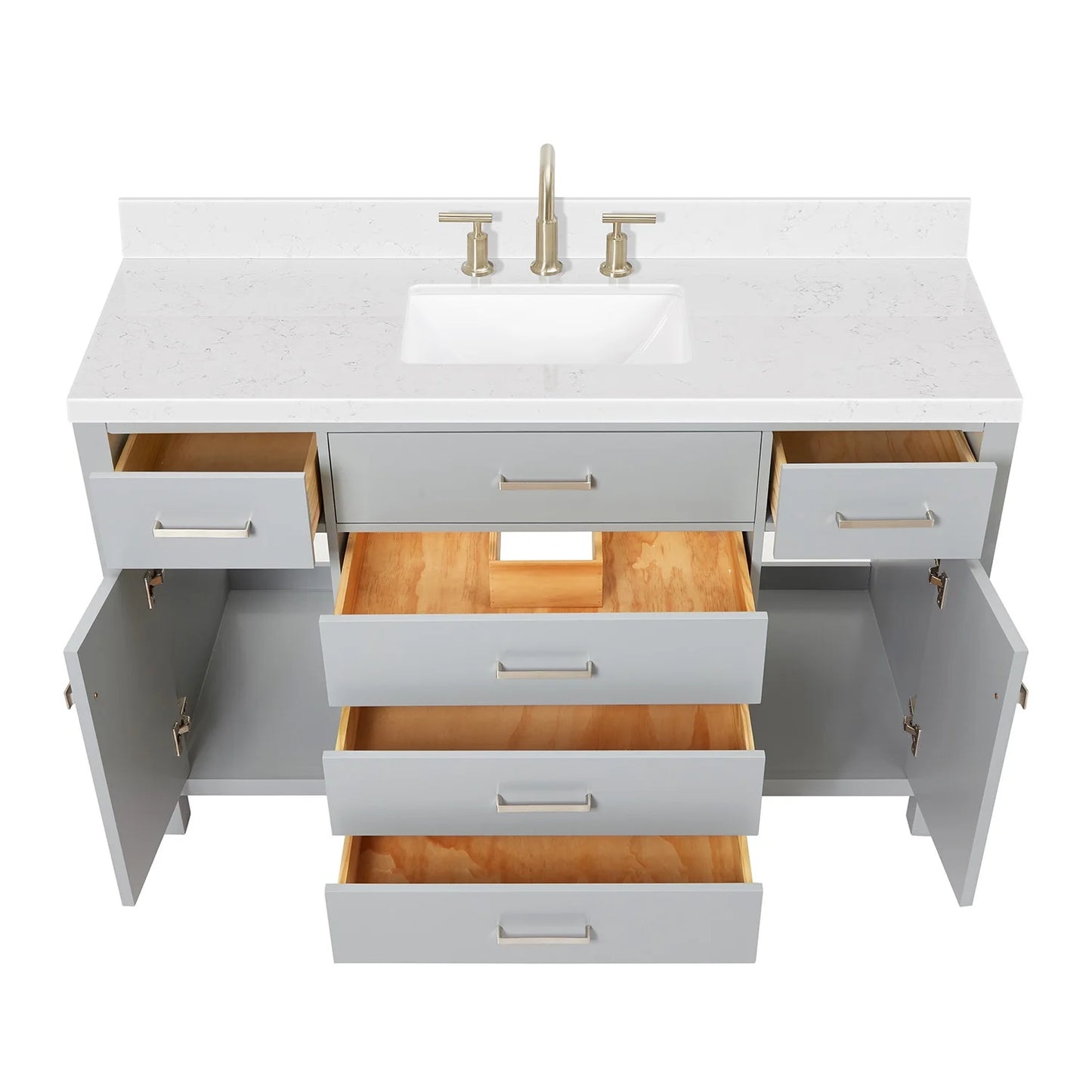 ARIEL Bristol 54 Inch Single Rectangle Sink Bathroom Vanity With Carrara White Quartz Countertop 1.5 Edge In Grey
