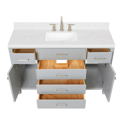 ARIEL Bristol 54 Inch Single Rectangle Sink Bathroom Vanity With Carrara White Quartz Countertop 1.5 Edge In Grey
