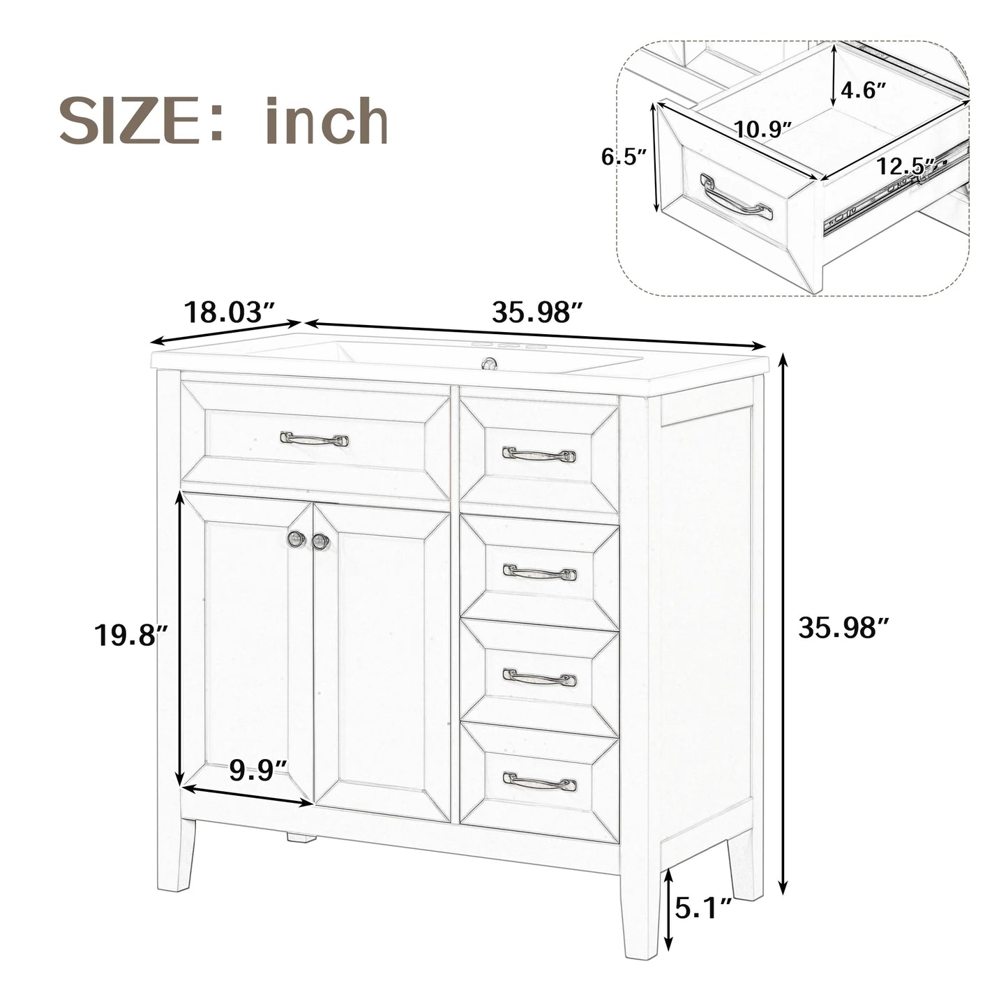 36" Bathroom Vanity with Sink Combo, Blue Bathroom Cabinet with Drawers, Solid Frame and MDF Board