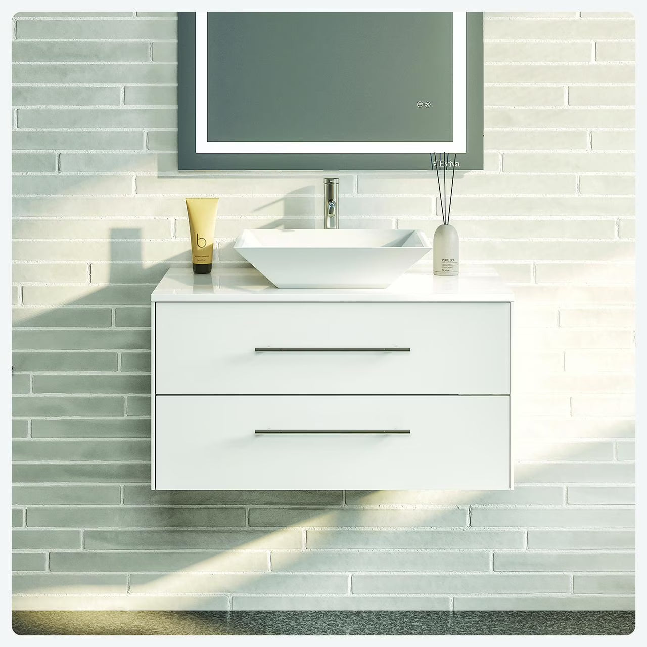 Totti Wave 30" Espresso Modern Bathroom Vanity w/ Super White Man-Made Stone Top & Sink