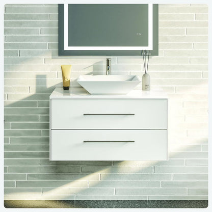 Totti Wave 30" Espresso Modern Bathroom Vanity w/ Super White Man-Made Stone Top & Sink