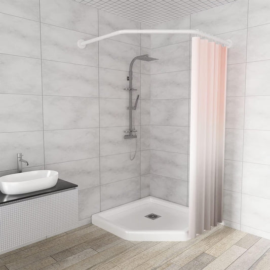 Gleam Adorn Diamond Shaped Shower Curtain Rod (Both Sides: 17"-25.6",Middle:20"-26) Stretchable True 304 Stainless Bathroom Bathtub Corner Rack White