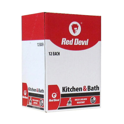 Red Devil 0887 Kitchen & Bath Low Odor 100% Silicone Sealant, A Water-Resistant Adhesive For Creating A Protective Barrier Against Moisture, 10.1 oz. Tube, Clear, 12-Pack
