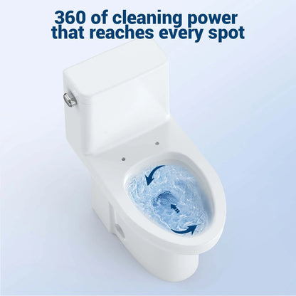 White One-Piece Elongated Toilet for Bathroom - Water Efficient
