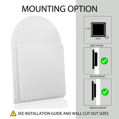 DUOSONG 24X36 Inch Arched Recessed Medicine Cabinet, Metal Framed Bathroom Wall Cabinet With Mirror And Adjustable Shelves, Wall Mirror With Storage For Bathroom, White White Metal Bath & Faucets
