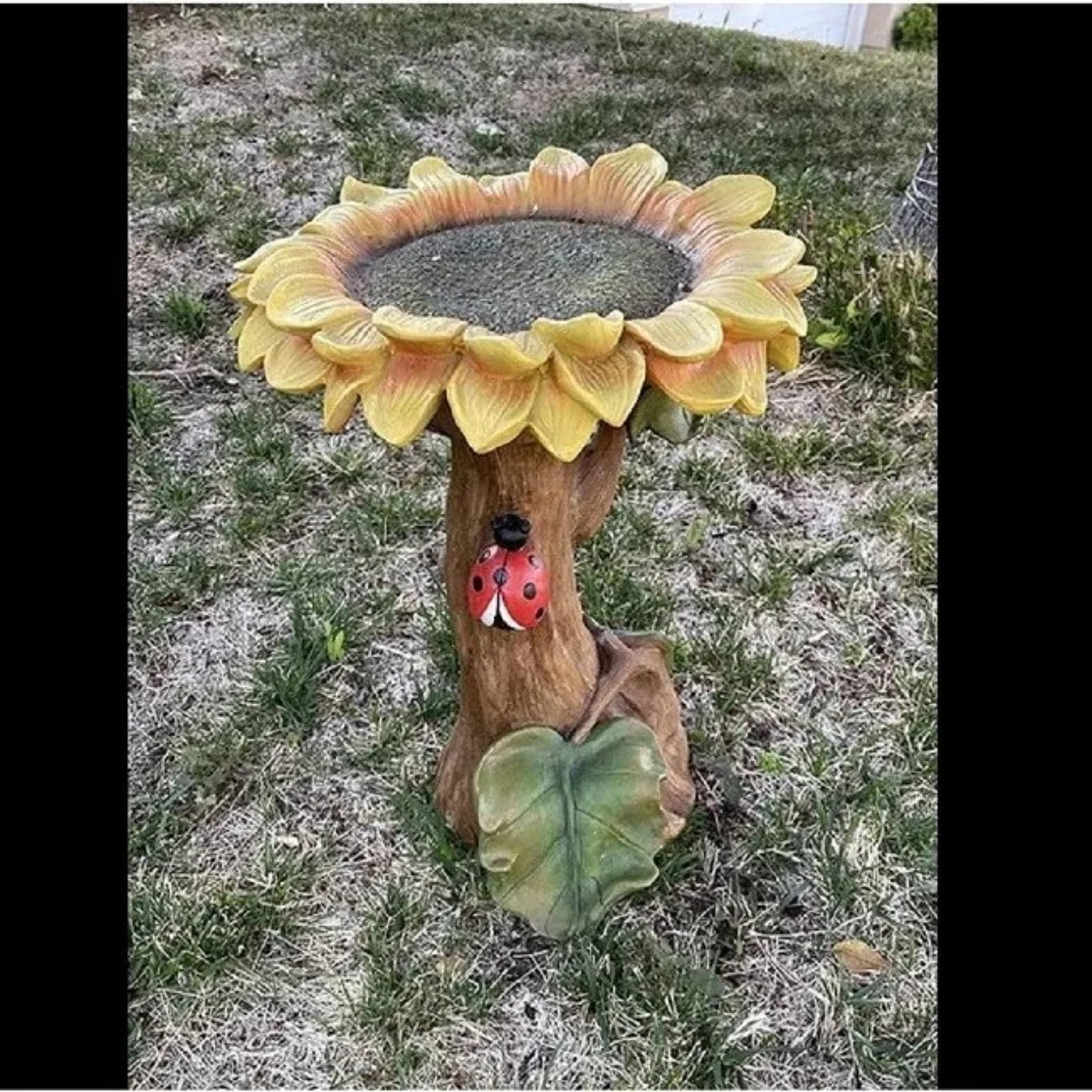 SuoKom Beautiful Sunflower Bird Bath Brown Pedestal Handmade For Outdoor