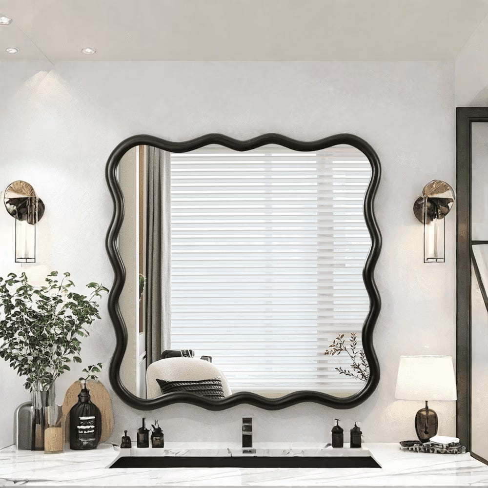 Large 40"x28" Solid Wood Rectangle Mirror in Antique Black - Modern Wall Decor for Home, Living Room, Bedroom, and Bathroom