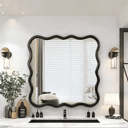Large 40"x28" Solid Wood Rectangle Mirror in Antique Black - Modern Wall Decor for Home, Living Room, Bedroom, and Bathroom