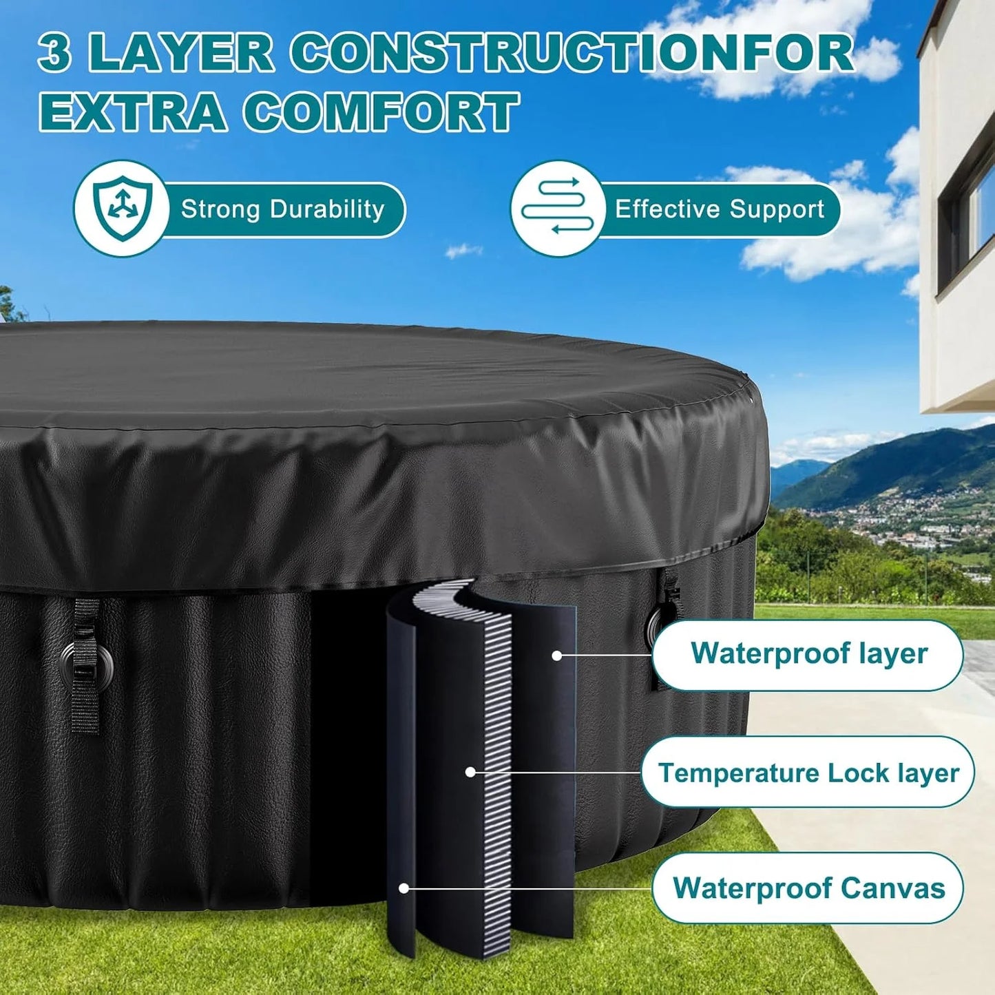 73" X 73" X 25" Inflatable Hot Tub for 4-6 Person Square, 240 Gallon Large Portable Hottub Spa with 130 Bubble Air Jets, Blow Up Spa Bathtub with LED Control Panel, 2 Filter, Temperature up to 104��F