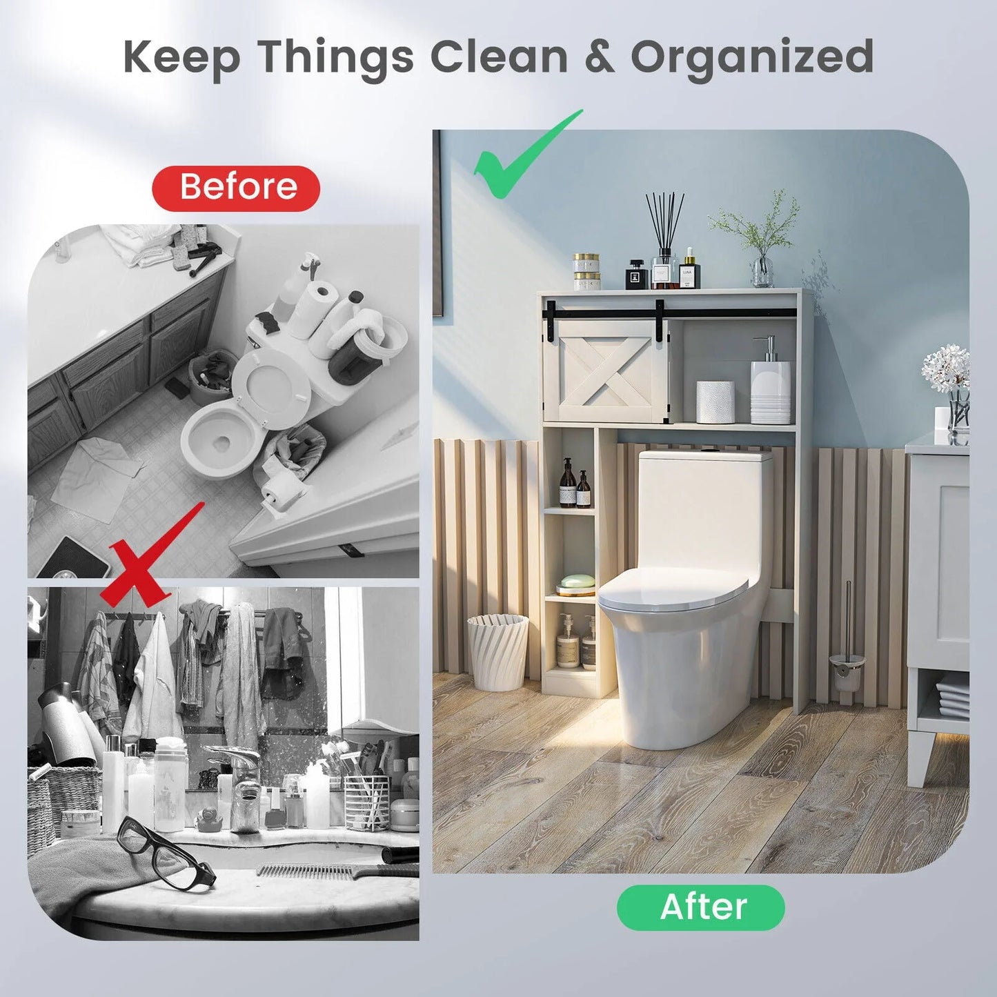 FONIRRA Over The Toilet Storage Cabinet with Sliding Barn Door Storage Shelves, Toilet Bathroom Organizer for Restroom Laundry, White
