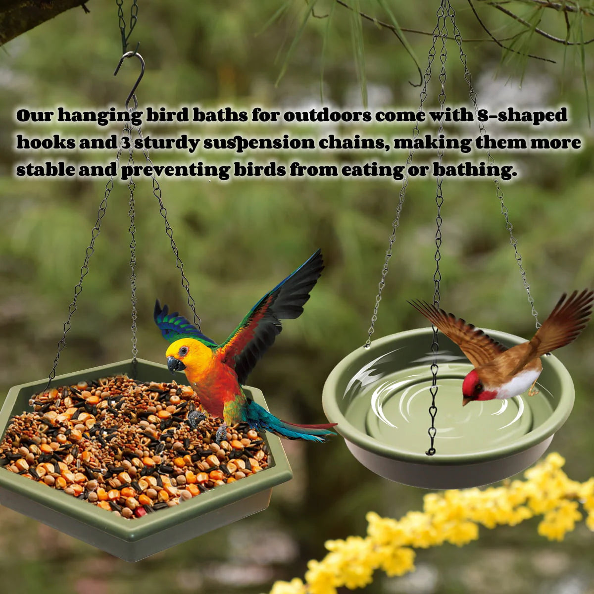 Hanging Bird Bath Feeder for Outdoors,Bird Feeder Hanging Bird Feeder Tray Charm to Your Garden 2 in 1
