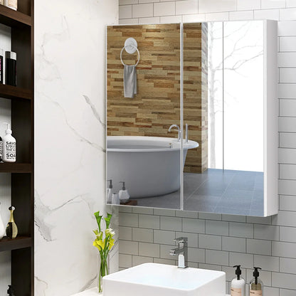 Costway Bathroom Cabinet Medicine Cabinet Wall Mount Double Door with Shelf and Mirror