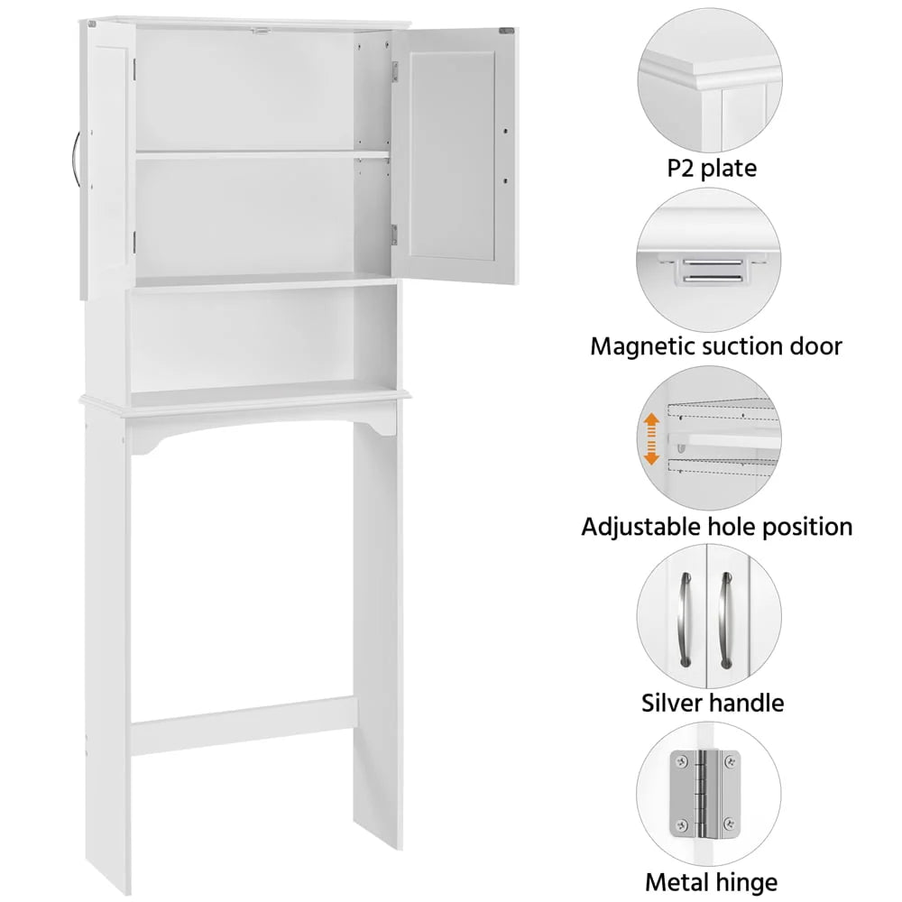 SmileMart 9" Width Wooden Over The Toilet Bathroom Storage Cabinets with Door, White