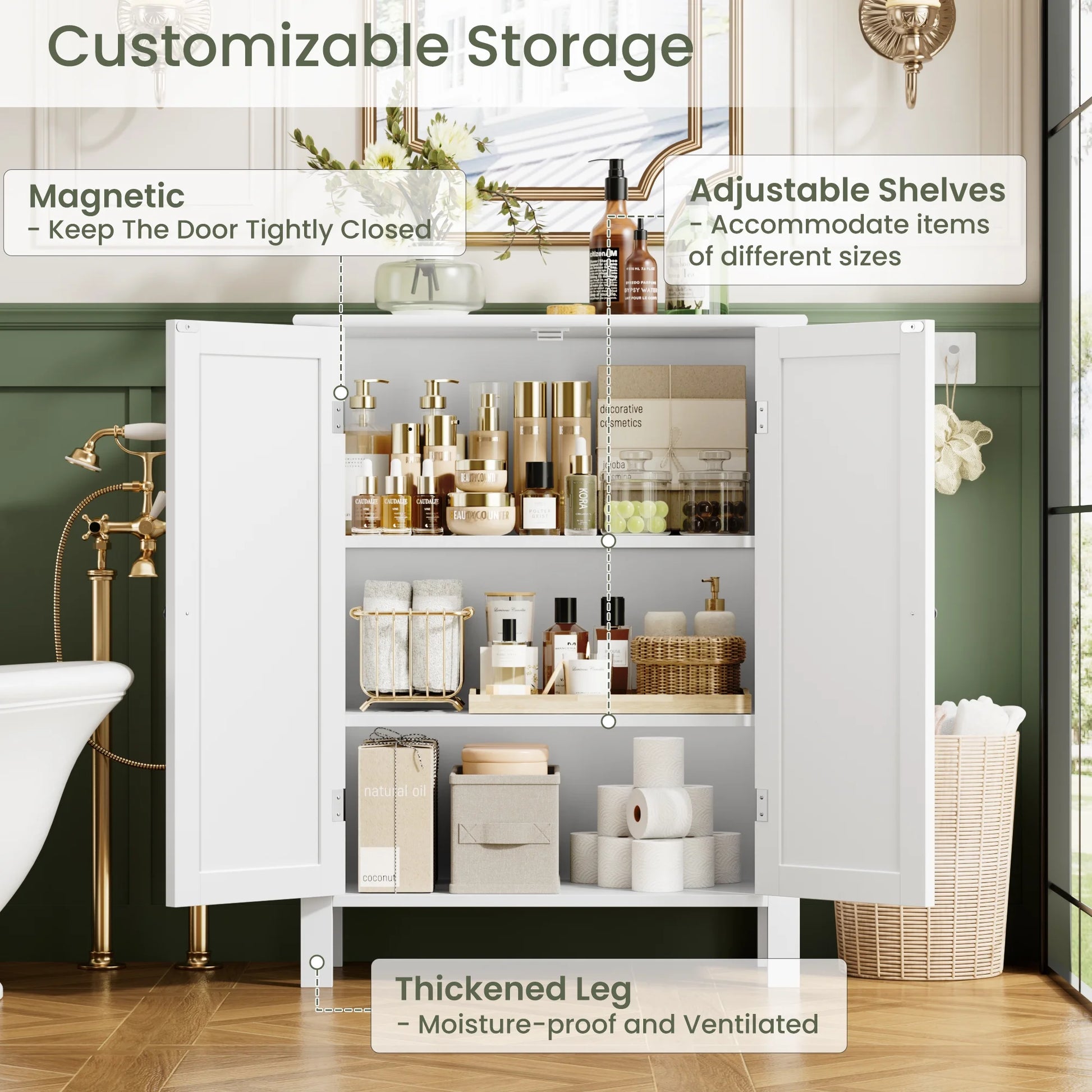 Homfa Bathroom Cabinets Freestanding, Bathroom Storage Floor Cabinet, White Storage Cabinets with Doors and Shelves