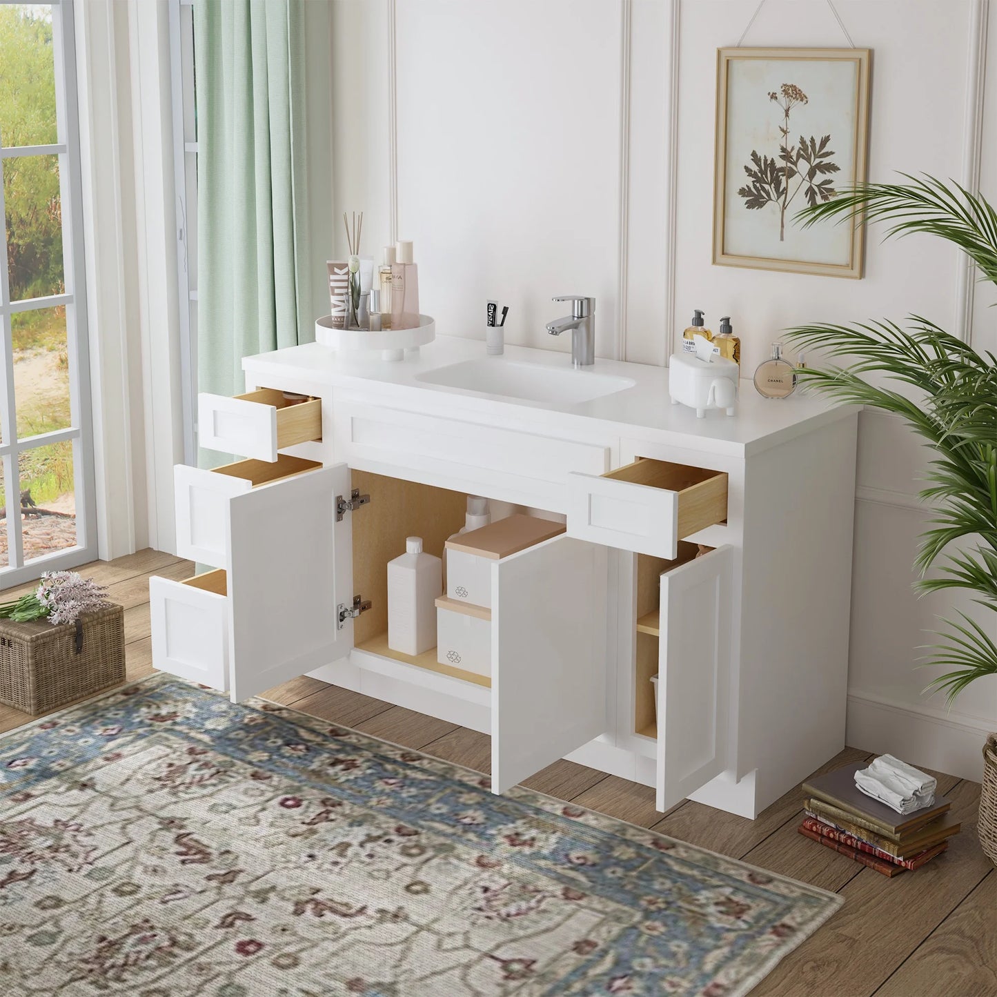 54 in. W x 21 in. D x 32.5 in. H Bath Vanity Cabinet without Top in White