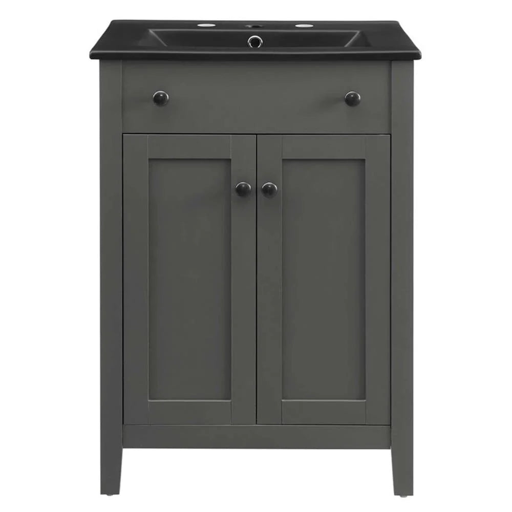 Modway Nantucket Modern Wood/Ceramic Bathroom Vanity in Gray/Black