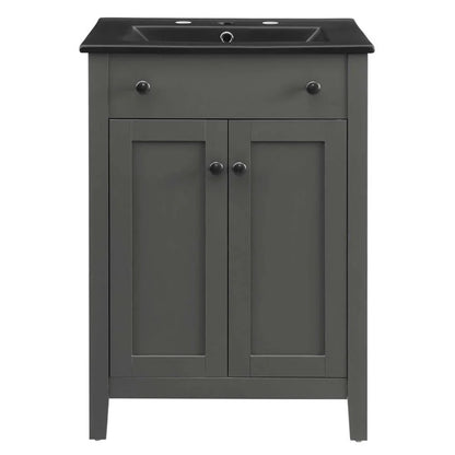 Modway Nantucket Modern Wood/Ceramic Bathroom Vanity in Gray/Black